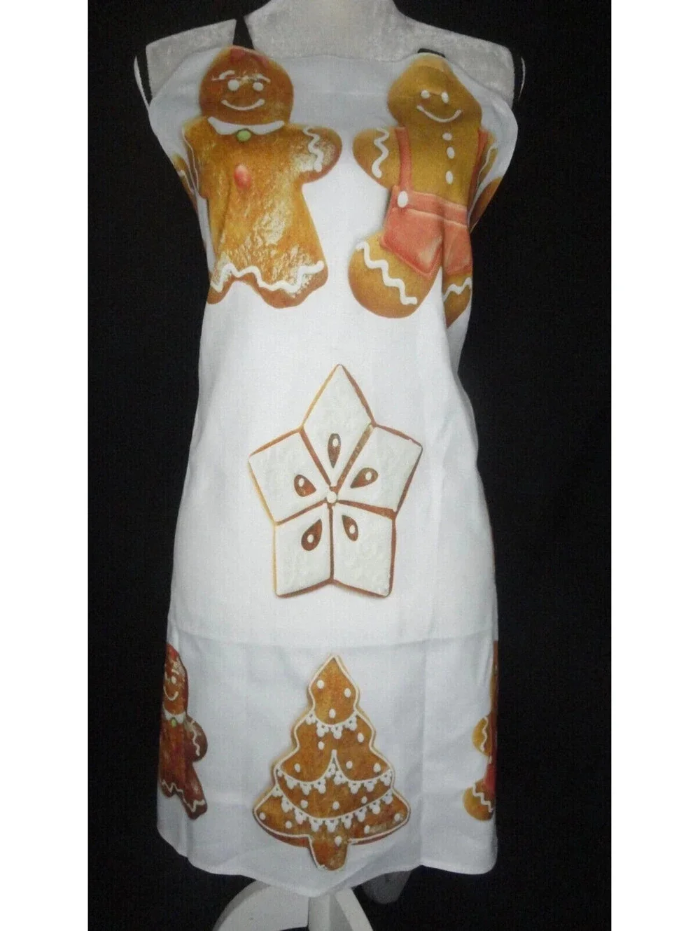 Gingerbread House Man Apron Cookies Christmas Tree White Tie Back *NWOT*
